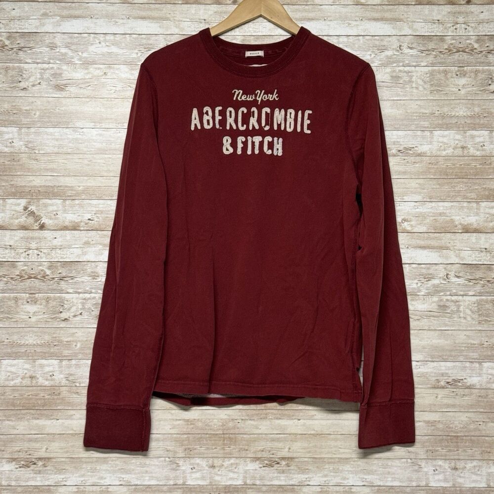 Abercrombie Fitch Muscle Long Sleeve T Shirt Maroon Mens XL New York Puffy Y2K